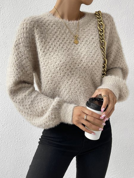 Plain Casual Wool/Knitting Regular Fit Sweater, Sweaters, color:Apricot|size:XXL, JustFashionNow