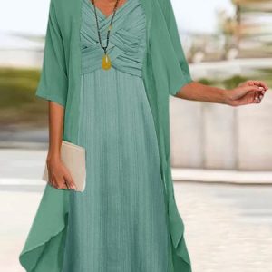 Women's Two Piece Dress Set Casual Dress Dress Set Daily Vacation Fashion Elegant Knot Front Midi Dress, Suit Set, color:Green|size:XXL, JustFashionNow