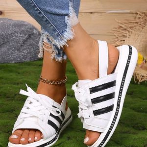 Color Block Lace-Up Front Sports Sandals, Sneakers, color:White|size:42, JustFashionNow