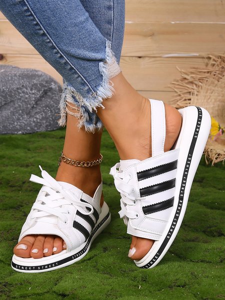 Color Block Lace-Up Front Sports Sandals, Sneakers, color:White|size:42, JustFashionNow