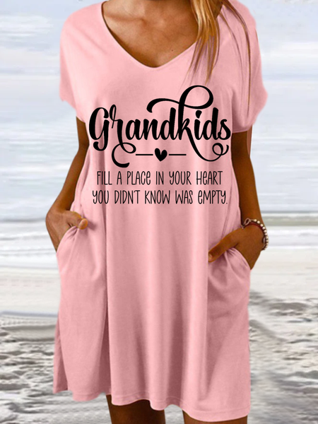 Women's Funny Grandkids Fill A Place In Your Heart You Didn't Know Was Empty Casual V Neck Dress, Dresses, Lilicloth.com