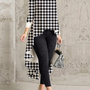 Loose Urban Stand Collar Three Quarter Mid-long Daily Top, Blouses and Shirts, color:Black|size:XXL, Stylewe