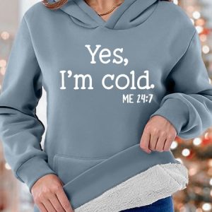 Women‘s Yes I'm Cold  Hoodie Casual Sweatshirt, color:Blue|size:3XL, Lilicloth.com