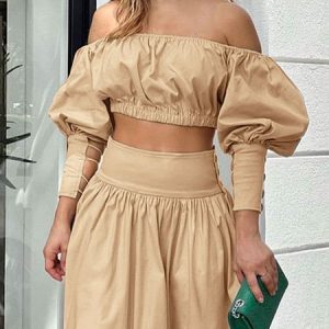 Cold Shoulder Urban Loose Plain Shirt, Blouses and Shirts, color:Khaki|size:XXL, Stylewe