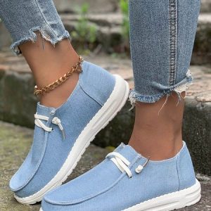 Light Blue Casual Simple Lace-up Lightweight Flat Shoes, Flats, color:Blue|size:43, JustFashionNow