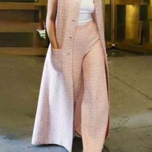 Regular Fit Crew Neck Elegant Plain Vest, Vests and Gilets, color:Pink|size:XXL, Stylewe