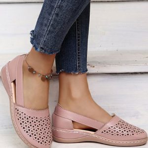 Women's Closed Toe Sandals For Women Casual Summer Mule Hollow Out Slip On Shoes Wedge Sandals, color:Pink|size:43, Lilicloth.com