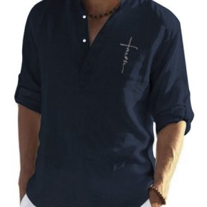 Regular Fit Cotton-Blend Casual Shirt Collar Regular Sleeve, Shirts ＆ Blouse, color:Purplish blue|size:3XL, JustFashionNow