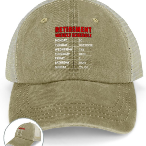 Women's Funny Retirement Weekly Schedule Washed Mesh-back Baseball Cap, color:Khaki|size:One-size, Lilicloth.com