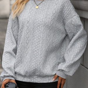 Casual Crew Neck Plain Sweatshirt, Hoodies & Sweatshirts, color:Gray|size:XXL, Noracora