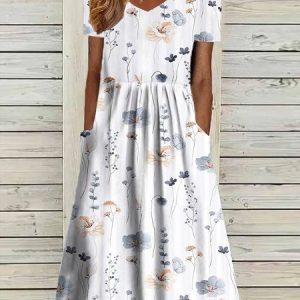 Casual Ruched Loose Floral Dress, Maxi Dresses, Roselinlin - Online Catalog
