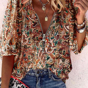 Casual Cotton Blends Paisley  Short sleeve Top, Shirts & Blouses, color:Multicolor|size:XXL, JustFashionNow