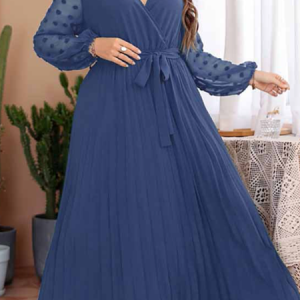 Plus Size V Neck Regular Fit Plain Dress With No, Dresses, color:Blue|size:4X, JustFashionNow