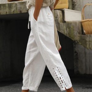 Grommets Simple Plain Loose Pants, Pants, color:White|size:XXL, JustFashionNow