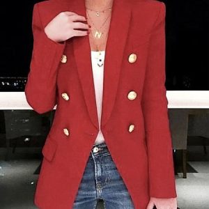 Simple Long Sleeve Lapel Collar Blazer, Blazers, color:Red|size:XXL, Stylewe