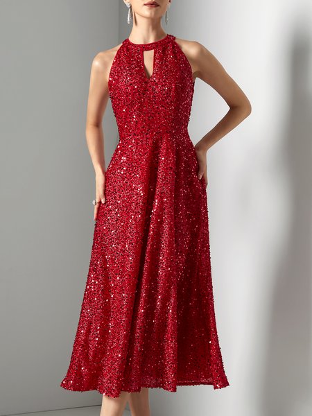 Crew Neck Plain Wedding Dress & Party Dress, Maxi Dresses, color:Red|size:XL, Stylewe