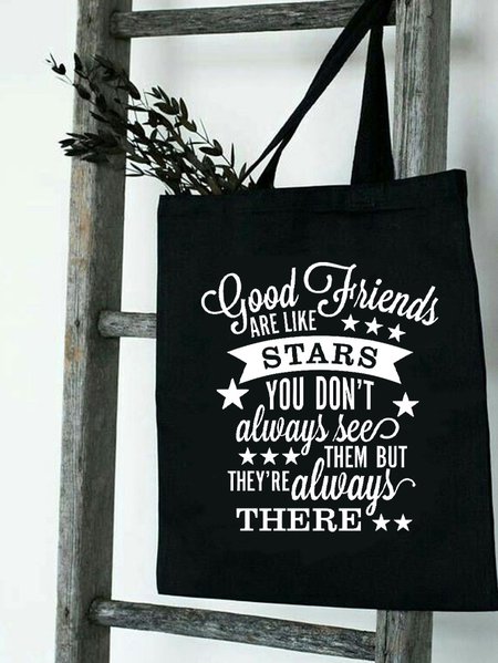 Good Friends Are Like Stars You Don't Always See Them But They Always There Family Text Letter Shopping Tote Bag, color:Black|size:One-size, Lilicloth.com