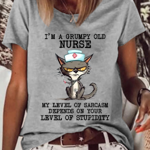 Women's Gumpy Old Nurse Text Letters Loose Casual T-Shirt, T-shirts, Lilicloth.com