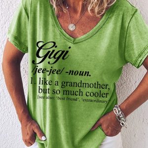 Gigi Definition V Neck T-Shirt, color:Green|size:3XL, Lilicloth.com