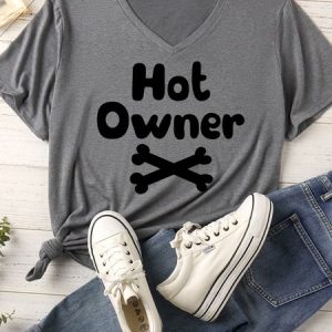 Lilicloth X Funnpaw Women's Hot Owner Matching V Neck T-Shirt, color:Gray|size:XXL, Lilicloth.com