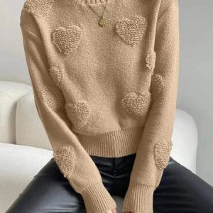 Women Plain Long Sleeve Comfy Casual Sweater, Sweaters, color:Khaki|size:L, Noracora