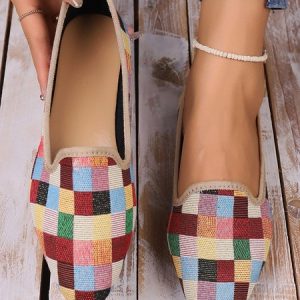 Multicolor Plaid Casual Flat Slip On Shoes, Flats, color:Multicolor|size:43, JustFashionNow