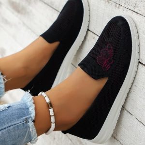 Casual Embroidery Breathable Hollow Out Non-Slip Sneakers, Sneakers, color:Black|size:43, JustFashionNow