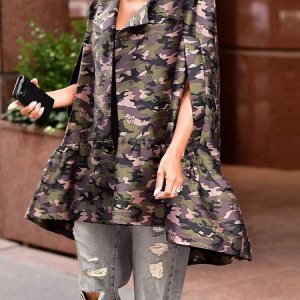 Loose Crew Neck Cap Sleeve Urban Mid-long Jacket, Jackets, color:As Picture|size:XXL, Stylewe