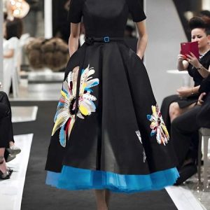 Floral Elegant Crew Neck Regular Fit Midi Dress With Belt, Midi Dresses, color:Black|size:XXL, Stylewe