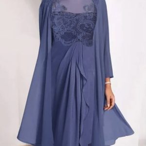 Elegant Lace Panel Dress & Cardigan Two-Piece Set, Dresses, color:Blue Purple|size:XXL, JustFashionNow