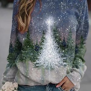 Women's Sweatshirt Christmas Tree Printed Crew Neck Regular Fit, Sweatshirts & Hoodies, color:As Picture|size:XXL, JustFashionNow