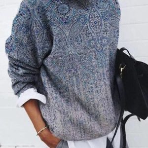 Casual Turtleneck Ethnic Sweatshirt, Hoodies & Sweatshirts, color:Blue|size:XXL, Noracora