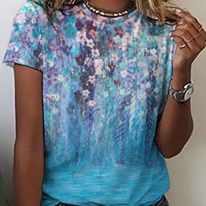 Women's Art Printing Loose Casual Floral Crew Neck T-Shirt, color:As Picture|size:3XL, Lilicloth.com