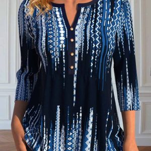 Knitted Casual Notched Loose Shirt, Shirts & Blouses, color:Blue|size:XXL, JustFashionNow