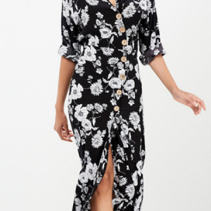 Black Green Red Romantic Cotton Blends Plants Dress, Maxi, color:Black|size:XXL, Noracora