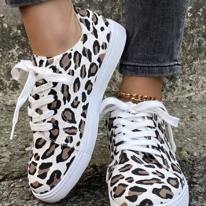 Christmas Red Plaid Black And White Plaid Leopard Casual Flat Shoes, Flats, color:Leopard|size:43, JustFashionNow