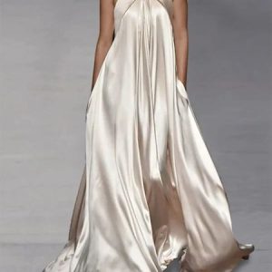 Halter Loose Plain No Elasticity Vacation Dress, Maxi Dresses, color:Champagne|size:XXL, Stylewe