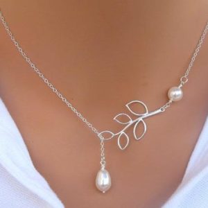 New Chic Fashion Vintage Leaf Pearl Necklaces, Necklace, color:White|size:One-size, catalog Noracora shop