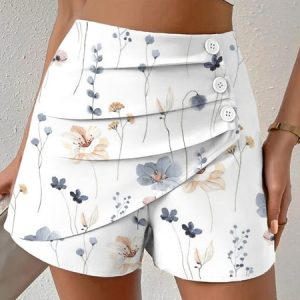 Loose Buttoned Casual Floral Shorts, Shorts, color:White|size:XXL, JustFashionNow