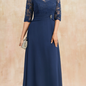 Women Plain Crew Neck Half Sleeve Comfy Party Maxi Dress, Dresses, color:Dark Blue|size:XXL, Noracora