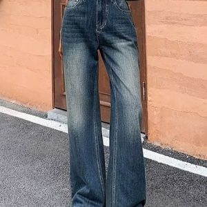 Plain Buckle Pockets Casual Jeans, Denim&Jeans, color:Denim Blue|size:XXL, Noracora