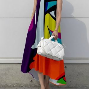 Abstract Loose Sleeveless Elegant Midi Dress With No Belt, Midi Dresses, color:As Picture|size:XXL, Stylewe