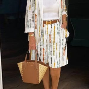 Casual Striped Regular Fit Two-Piece Set, Suit Set, color:Multicolor|size:3XL, JustFashionNow