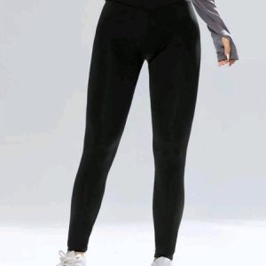 Casual Plain Natural Long Legging, Leggings, color:Black|size:XL, Noracora