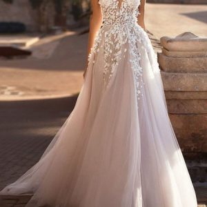 Elegant Lace Plain V Neck Wedding Dress & Party Dress With No, Party Dresses, color:White|size:XXL, JustFashionNow