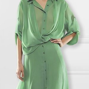 Loose Casual Shirt Collar Plain Blouse, Blouses and Shirts, color:Green|size:XXL, Stylewe