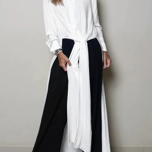 Plus Size Loose Shirt Collar Long sleeve Urban Plain Long Blouse, Plus Tops, color:White|size:4X, Stylewe