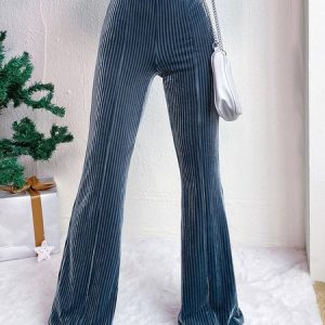 Casual Regular Fit Plain Velvet Casual Pants, Pants, color:Blue|size:XXL, JustFashionNow