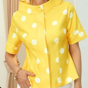 Regular Fit Elegant Polka Dots Blouse, Blouses and Shirts, color:Yellow|size:XXL, Stylewe