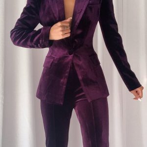 Plain Regular Fit Urban Long Sleeve Blazer, Blazers, color:Purple Red|size:XXL, Stylewe